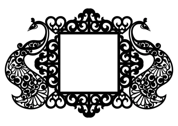 Peacock Frame Met Houtsnijpatronen — Stockvector