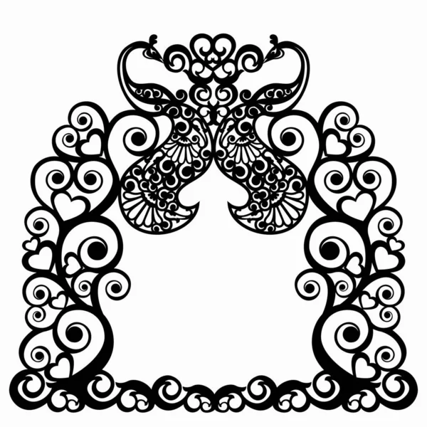 Peacock Frame Met Houtsnijpatronen — Stockvector