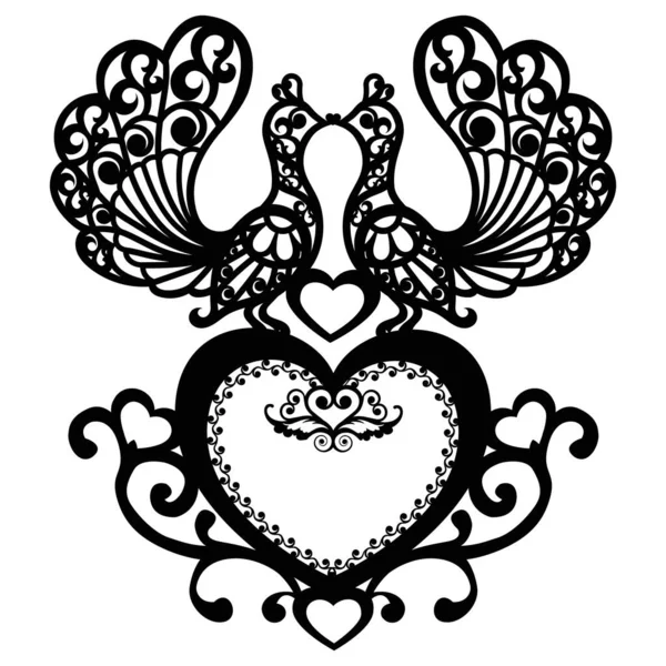 Рамка Декоративным Сердцем Птицами Лазерной Резки — стоковый вектор