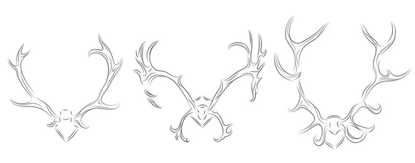 Контурний малюнок різних рогів оленів . — стоковий вектор