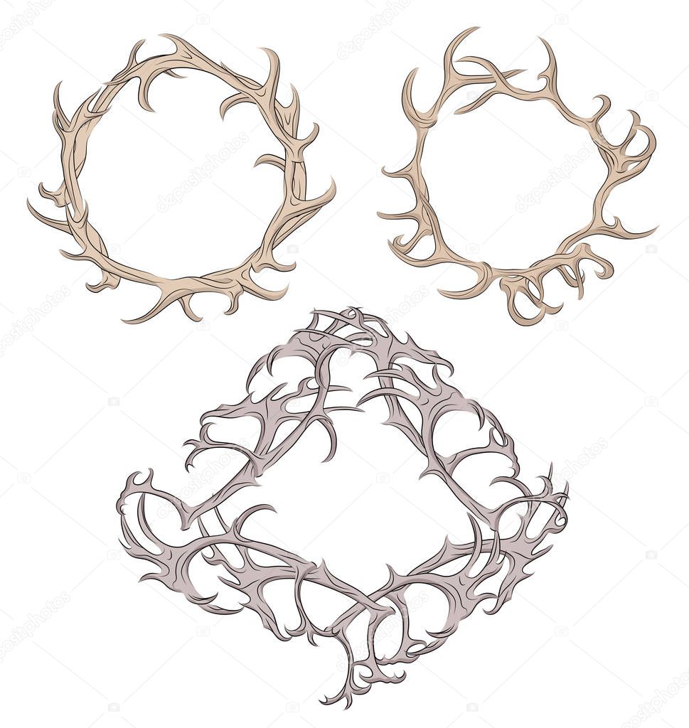 Set of different frame of deer antlers. Vector element for your design
