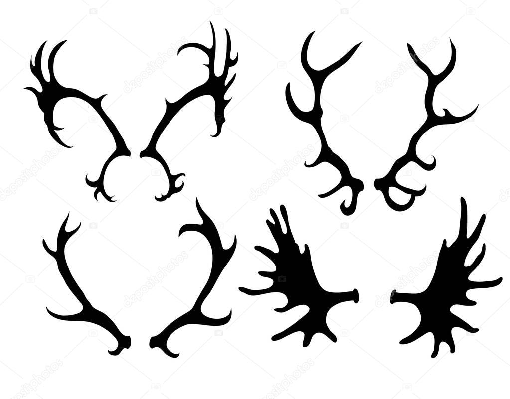 Set of silhouettes of deer and elk horns. Vector element for your creativity
