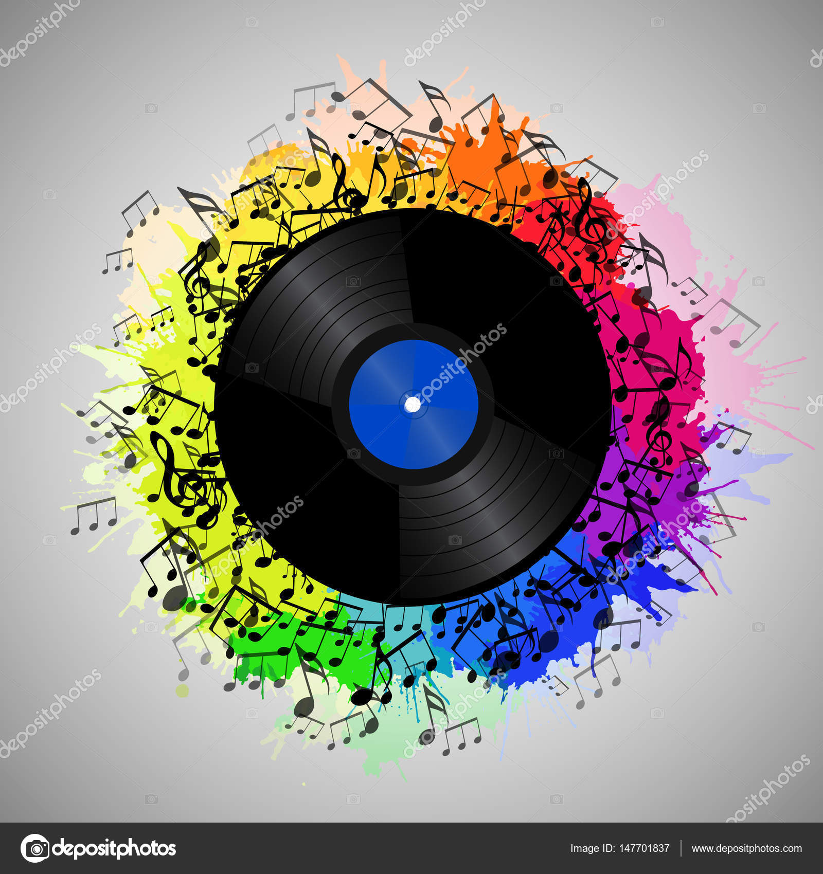 VINYL RECORD MUSICAL NOTE EXPLOSION Poster Painting Illustration Music Canvas