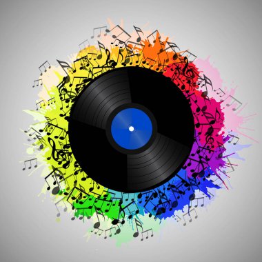 vinyl record with music notes  clipart