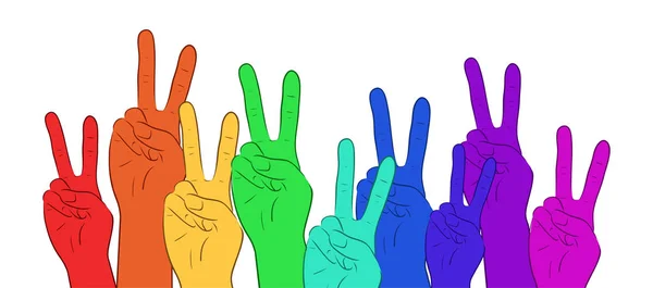 Illustration des mains multicolores arc-en-ciel — Image vectorielle