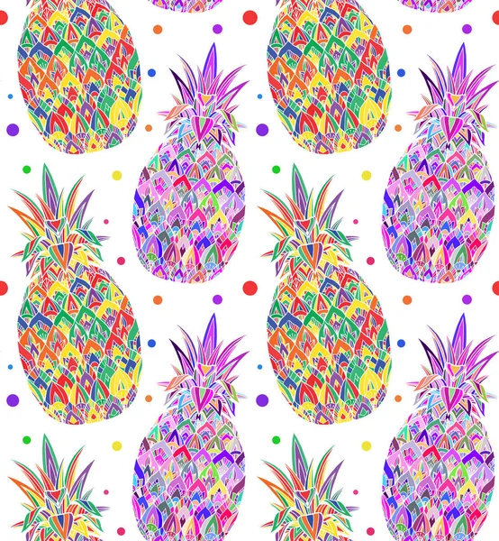 Texture doodle avec ananas pop art — Image vectorielle