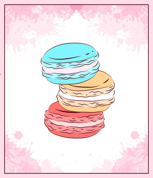 Delicate card with colored drawing of macaroons — Stock Vector