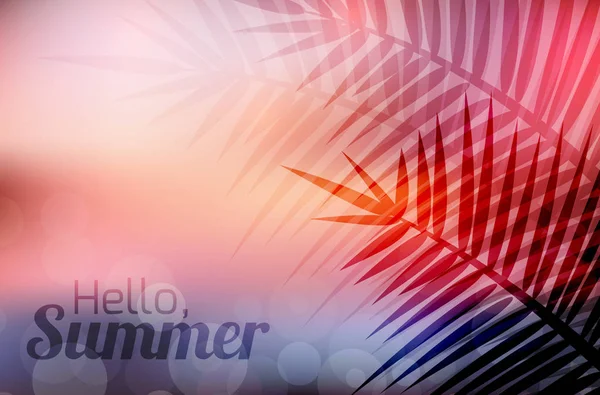 Cartão de saudação de verão com ramos de palma — Vetor de Stock