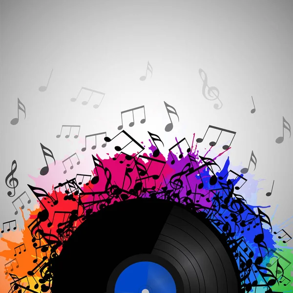 Grabación de vinilo con notas musicales — Vector de stock