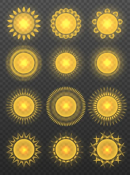 Set of various transparent suns. — Stock Vector