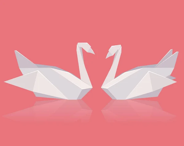 Paire de cygnes origami en papier — Image vectorielle