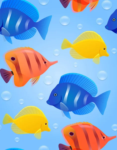 Textura inconsútil con peces tropicales marinos — Vector de stock