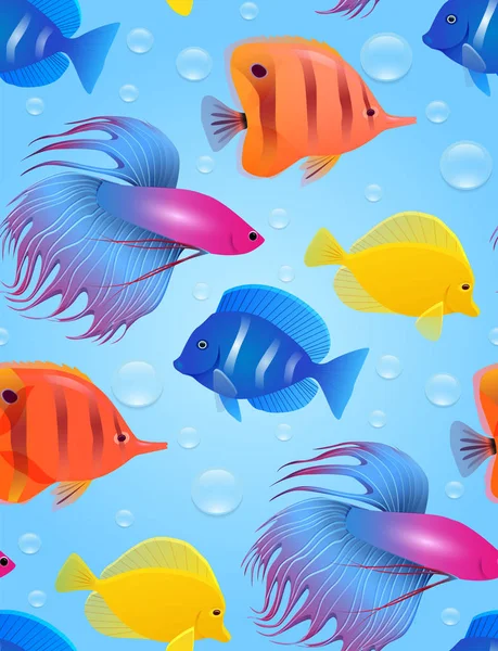 Textura sem costura com peixes tropicais do mar —  Vetores de Stock