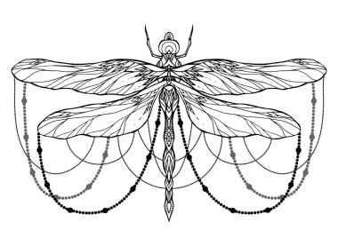 Black and white dragonfly  clipart