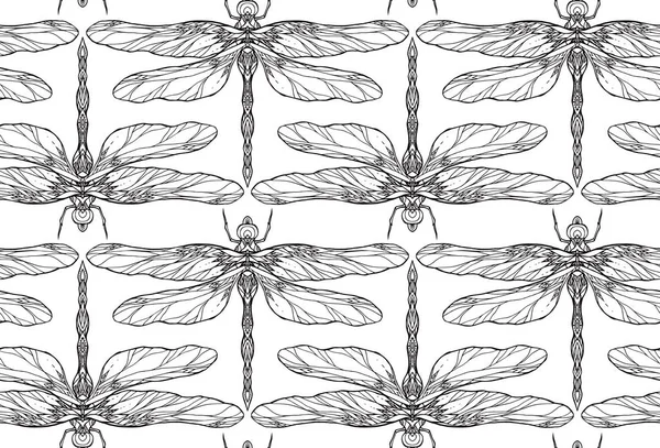 Textura em preto e branco com libélula — Vetor de Stock