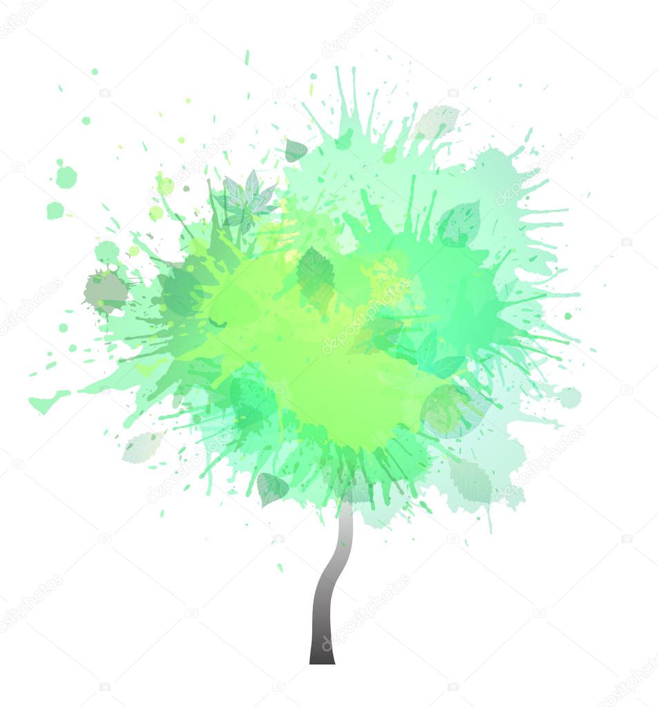Tree with green splashes