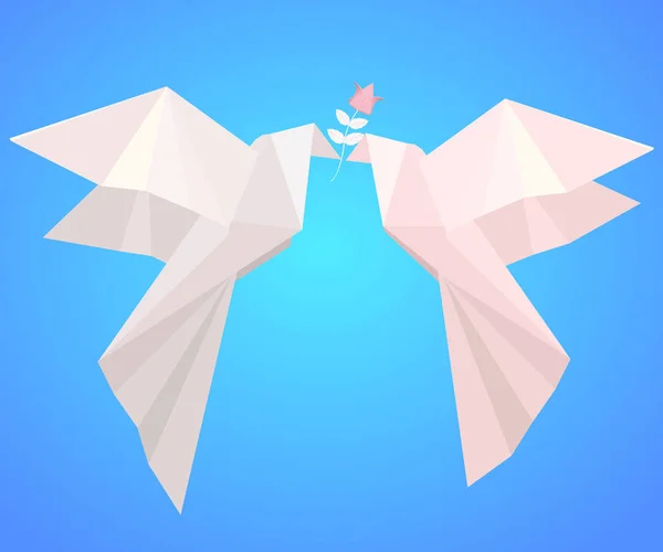 Para gołębi origami papieru z kwiatem. — Wektor stockowy