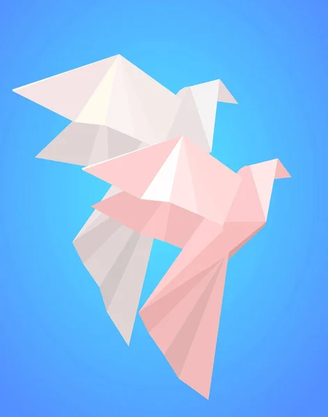 Par de pombas origami papel — Vetor de Stock