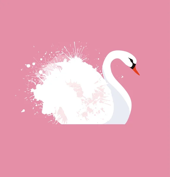 Cisne branco com salpicos de aquarela . —  Vetores de Stock