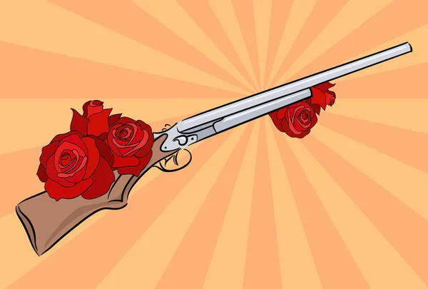 Ilustração Uma Espingarda Velha Com Rosas Pop Art Elemento Vetorial —  Vetores de Stock