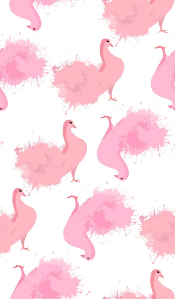 水彩の水しぶきでピンクの鳩のシームレスなテクスチャです あなたの創造性 包装紙 背景のベクトル パターン — ストックベクタ