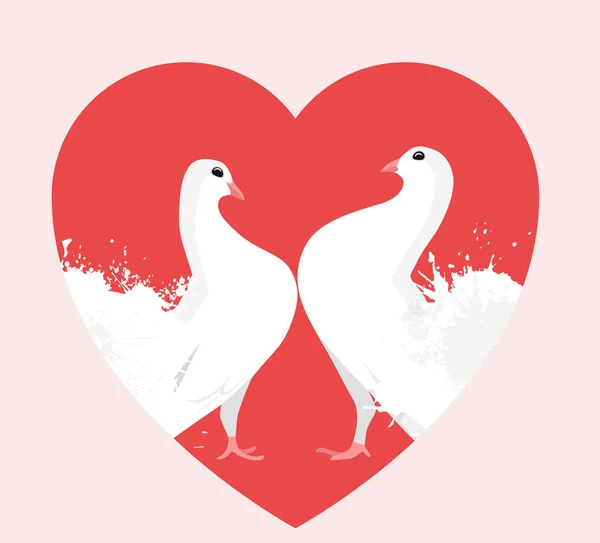 Illustration White Doves Heart Lovers Valentine Day Vector Element Postcards — Stock Vector