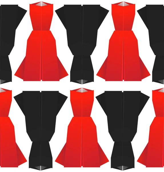 Seamless Pattern Origami Red Black Dresses Vector Background Your Design — Stock Vector