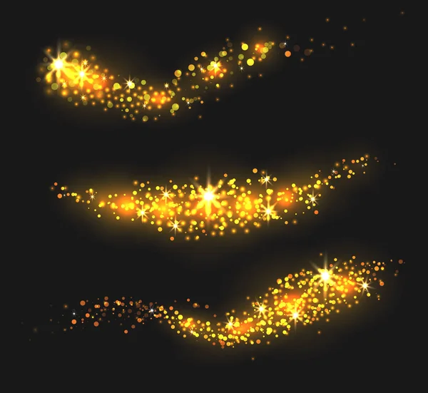 Uppsättning Golden Stardust Glitter Glitter Och Paljetter Vector Element För — Stock vektor