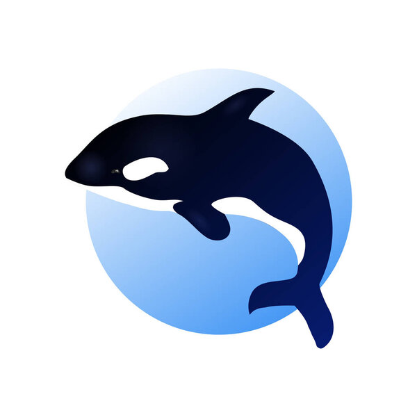 Illustration with grampus on a blue circle. Vector element for logo, icon, emblem and your design.