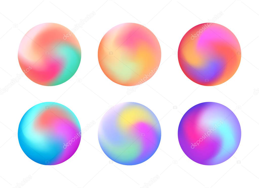 Set of colorful holographic pattern on white background