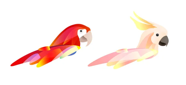 Set stilisierter Papageienköpfe mit Federn. Logo von Papagei und Kakadu. Vektorelement — Stockvektor
