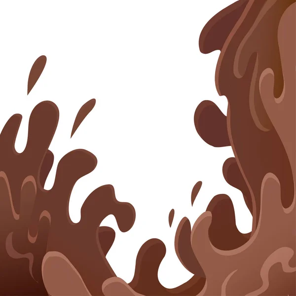 Dolci ondate di cioccolato su sfondo bianco. Flussi e gocce d'acqua. Illustrazione schizzi di choco vettoriale — Vettoriale Stock