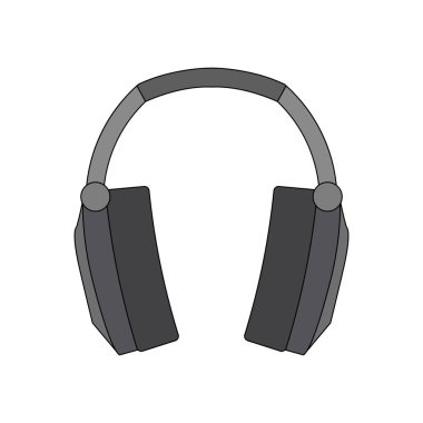 Gri kulaklıkların çizgi resmi illüstrasyonu. Nesne arka plandan ayrılmıştır. Vektör çizimi