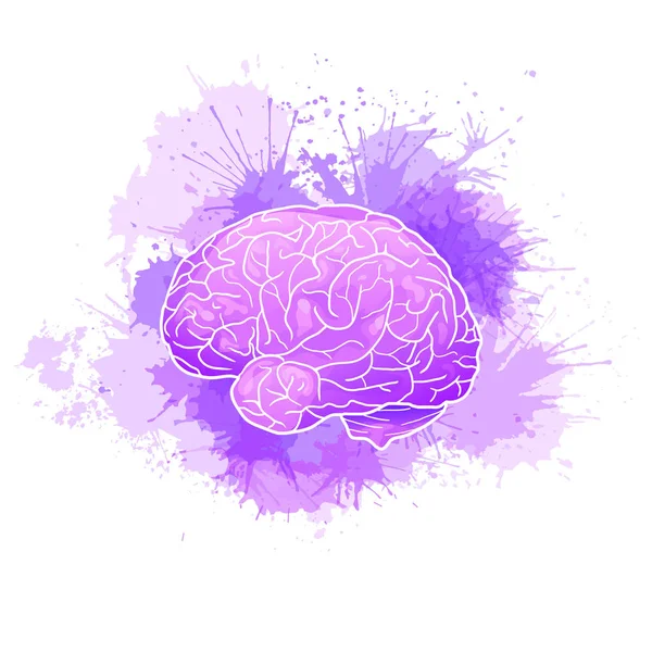 Día Internacional de Alzheimers. Cerebro humano con manchas de acuarela púrpura. Enfermedad y extinción. Dibujos animados vectoriales ilustración — Vector de stock