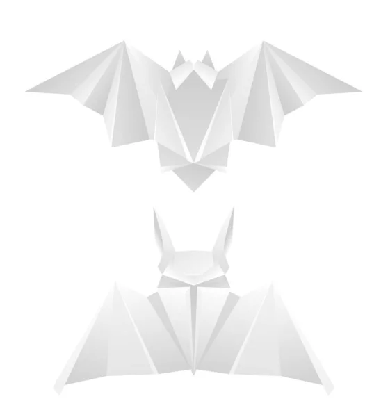 Conjunto de morcegos origami de papel cinzento. Objeto 3D separado do fundo. Zoológico de artesanato. Férias de Halloween. Elemento vetorial — Vetor de Stock