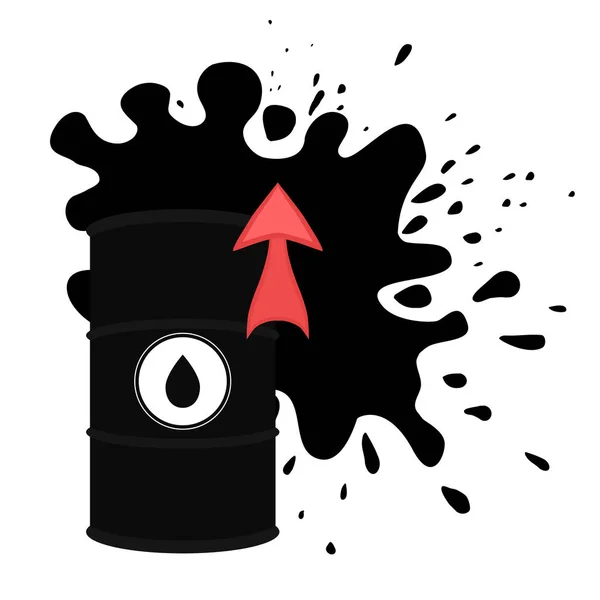 Rise in price of oil market prices. Vector illustration of oil barrel, oil splash and red up arrow. Increasing demand. — ストックベクタ