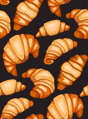 Gri sırtında kruvasan ve çörekleri olan kusursuz bir desen.