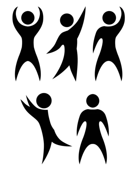 Set di semplici sagome nere di persone che si rallegrano e ballano . — Vettoriale Stock