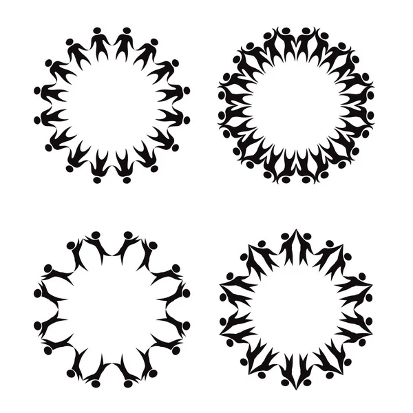 Set van cirkel frame van eenvoudige zwarte silhouetten van vreugde en — Stockvector