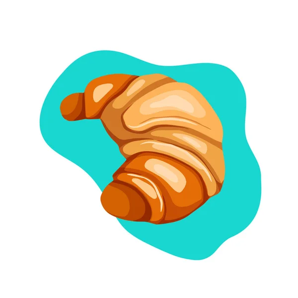 Cartoon croissant illustration on turquoise background. Puff pas — Stock Vector