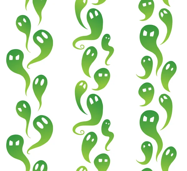 Set van verticale naadloze randen van groene geesten met emoties — Stockvector