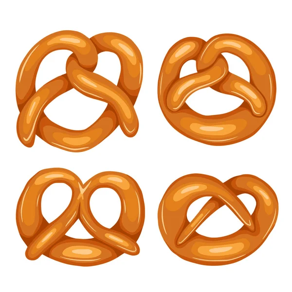 Set of various cartoon pretzels. Objects are separate from the b — Stock Vector