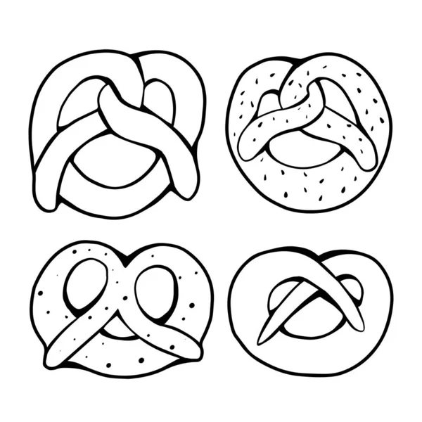 Set van verschillende omtrek pretzels. Objecten zijn gescheiden van de b — Stockvector