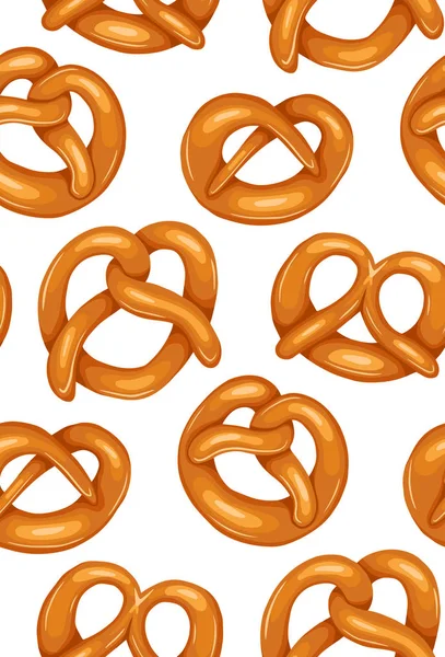 Seamless pattern with various cartoon pretzels. German appetizer — ストックベクタ