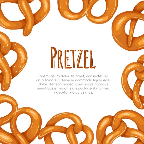 Square card with cartoon pretzels and place for text. Banner wit — ストックベクタ