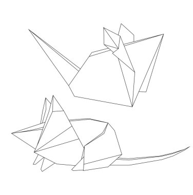 Çokgen ana hatlı fareler. Contour origami faresi. Yeni Yıl