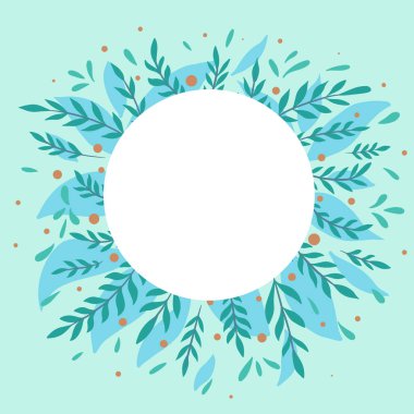 Doğa tebrik kartı. Düz yapraklı yuvarlak çerçeve, böğürtlen ve