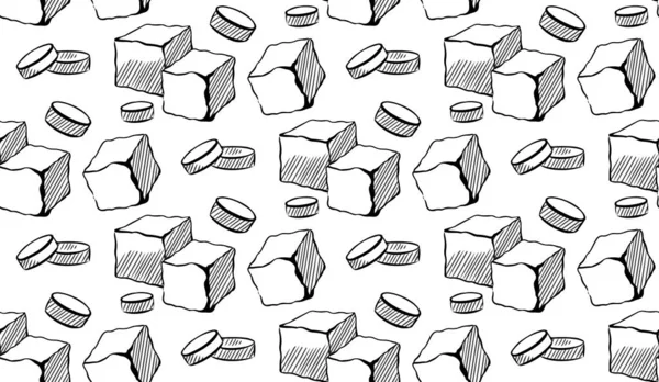 Modèle sans couture avec des cubes de sucre et des pilules de stévia. Douceur et... — Image vectorielle