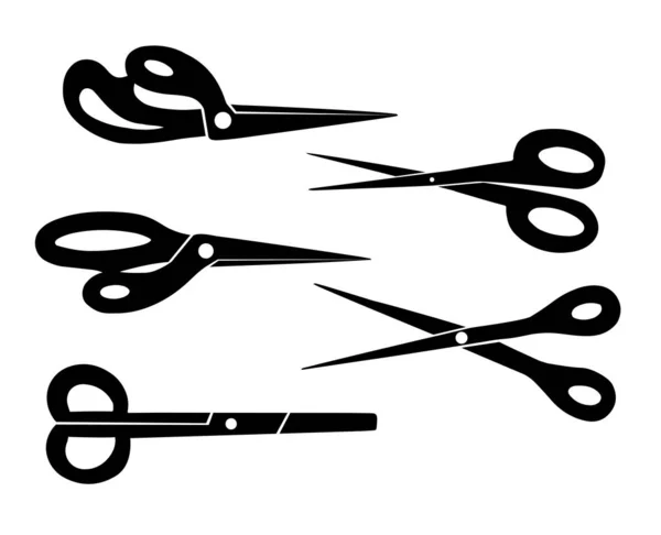 Набор силуэтов швейных и парикмахерских ножниц. Чёрный цвет — стоковый вектор
