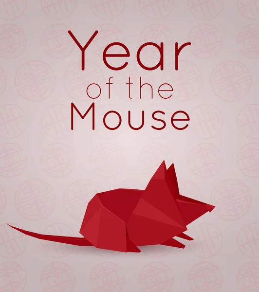 Картка з полігональною мишкою. 3d - червоний орігамі пацюк. Китайський новий — стоковий вектор